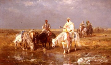 Cheval œuvres - Arabes arrosant leurs chevaux Arabe Adolf Schreyer